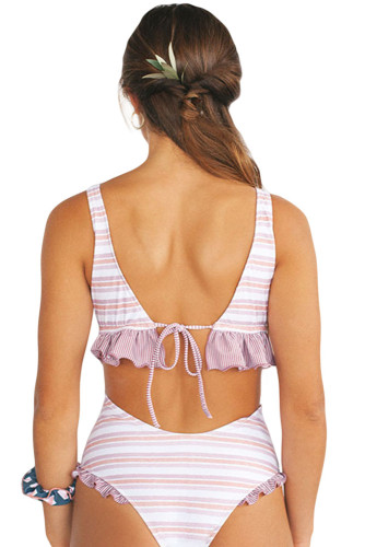 White Striped Print Cheeky Monokini Swimsuit