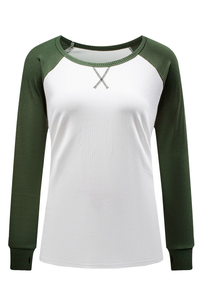 Green Season Awaits Long Sleeve Raglan Top