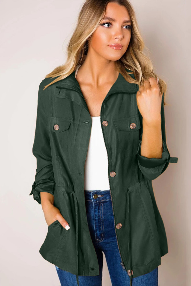 Green Bottoned Pockets Jacket