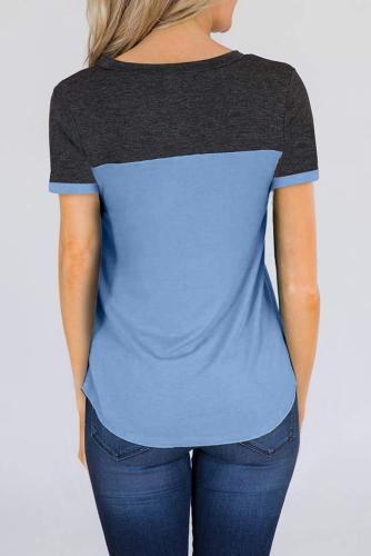 Sky Blue Color Block Pocketed T Shirt