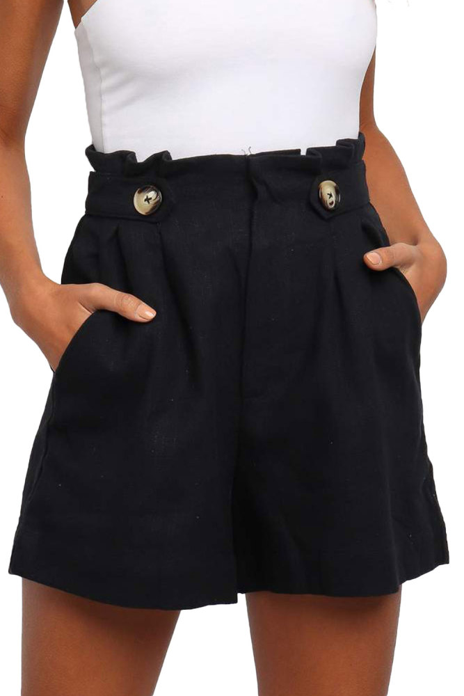 Black Frilled High Waist Shorts