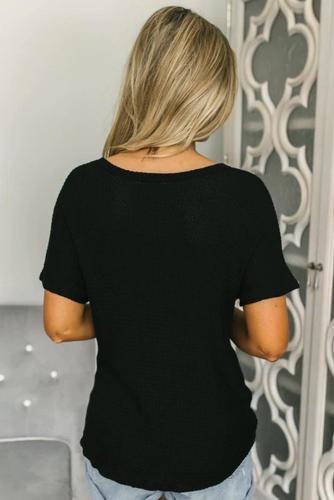Black Button Down Front Knitwear Blouse