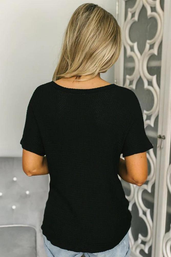 Black Button Down Front Knitwear Blouse