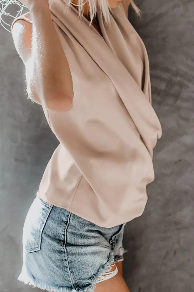 Apricot Enchanting Satin Drape Tank Top