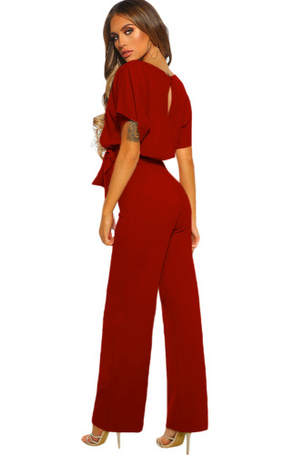 Red Oh So Glam Belted Wide Leg Jumpsuit