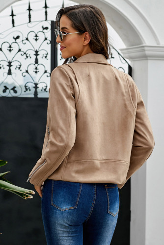 Khaki Zipped Notch Collar Short Jacket
