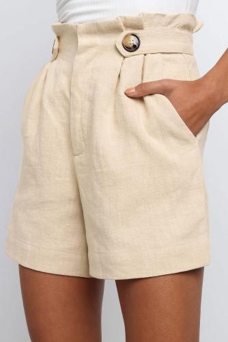 Beige Frilled High Waist Shorts