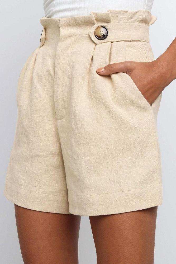 Beige Frilled High Waist Shorts