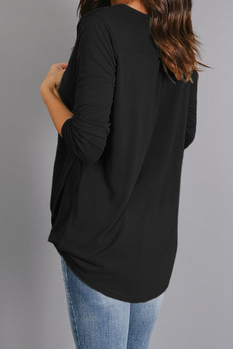 Black Wrap Hi-lo Hem Blouse