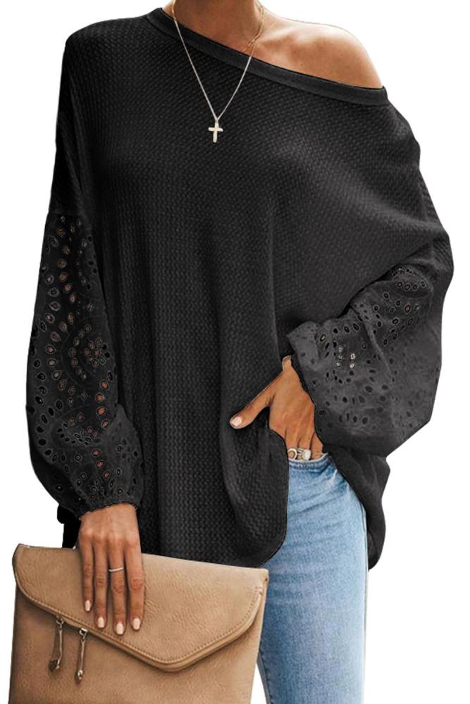Black Loose Casual Puffy Sleeve Top