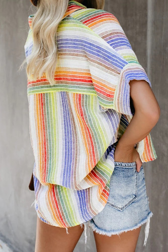 Orange Happier With You Striped Button Down Top