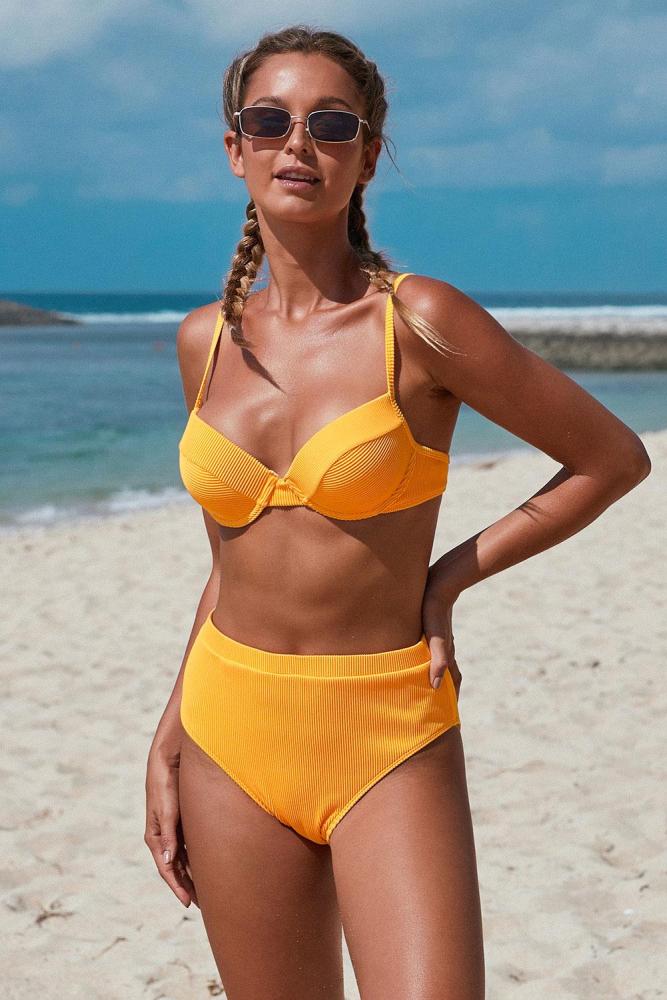 Yellow Underwire Bralette High Waist Bikini Set