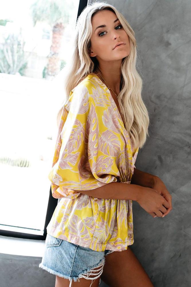 Yellow Coco Hut Satin Kimono Top