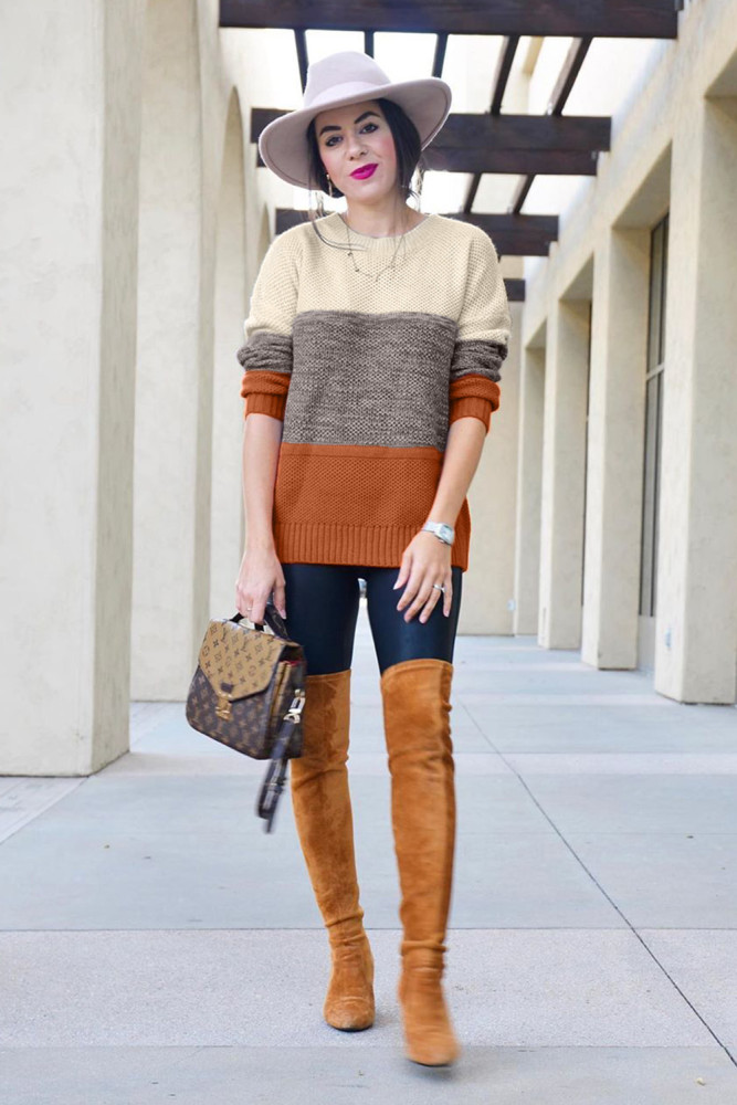 Yellow Color Block Netted Texture Pullover Sweater