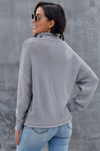 Gray Oversized Chunky Batwing Long Sleeve Turtleneck Sweater
