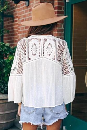 White Against The Grain Swiss Dot Crochet Tie Top