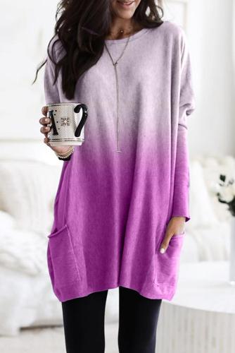 Purple Color Block Pocketed Side Long Top