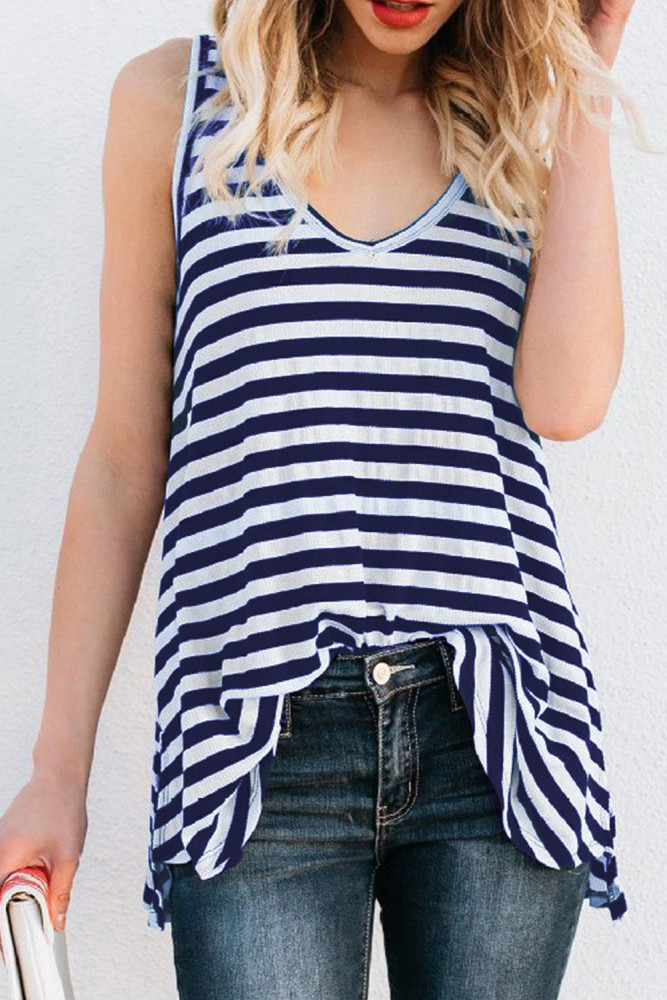 Blue Stripe Casual Tank Top