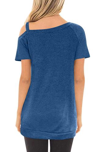 Blue Sling Short Sleeve Casual Buttoned Top