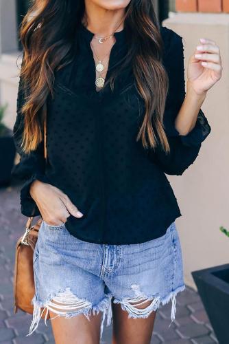 Black Swiss Dot Stand Collar Blouse