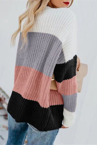 Pink Casual Colorblock Sweater