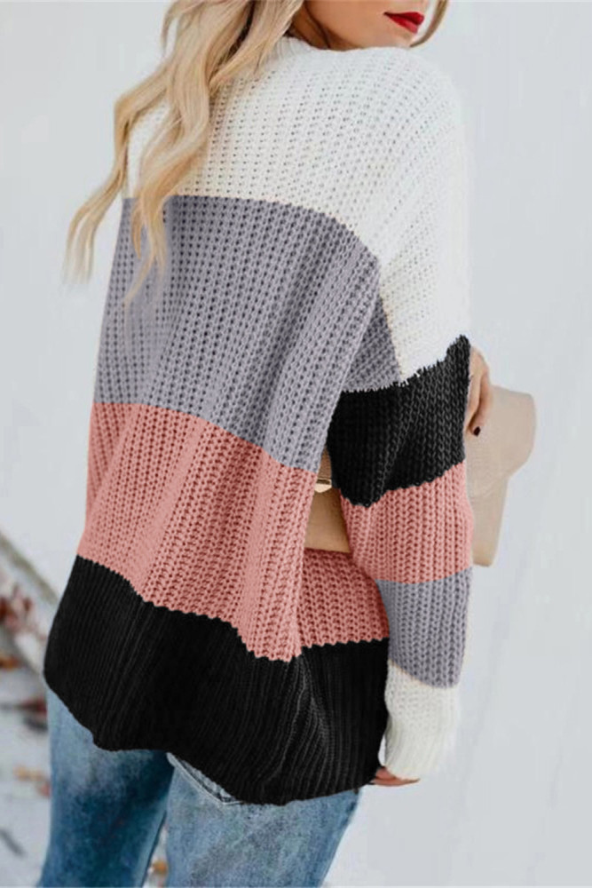 Pink Casual Colorblock Sweater