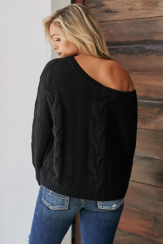 Black Bubblegum V-Neck Braided Knit Sweater