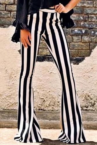 Black and White Striped Bell Pants