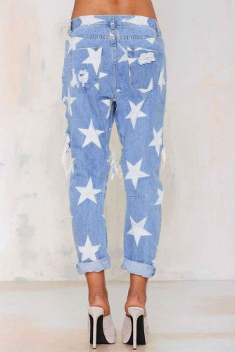 Star Pattern Ripped Boyfriend Jeans