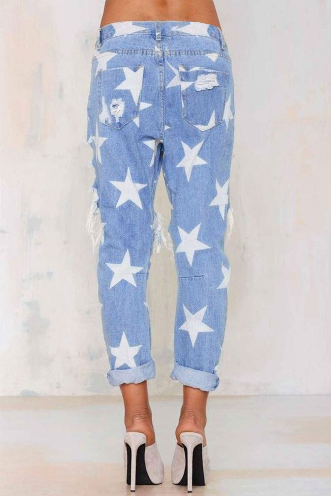 Star Pattern Ripped Boyfriend Jeans