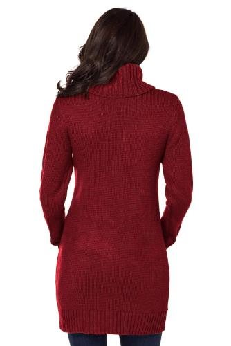 Red Cowl Neck Cable Knit Sweater Dress