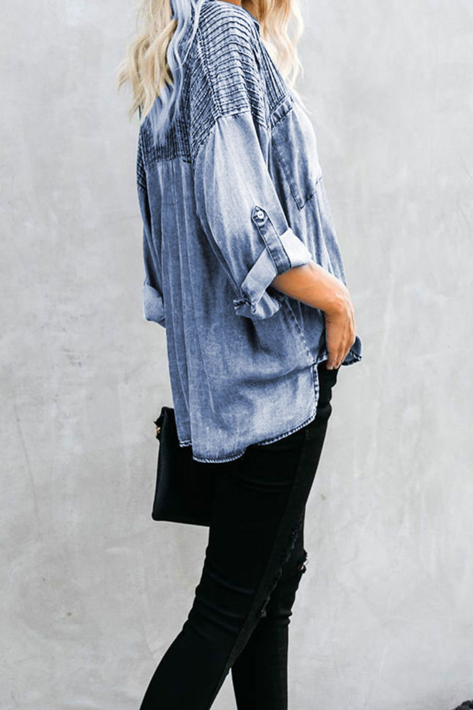 Sky Blue Be A Rockstar Vintage Washed Button Down Top