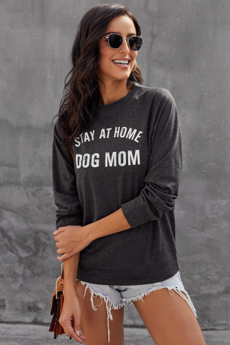 Dark Gray Letter Print Long Sleeve Pullover Casual Sweatshirt