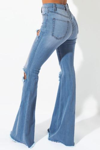 Sky Blue High Waisted Distressed Flare Jeans