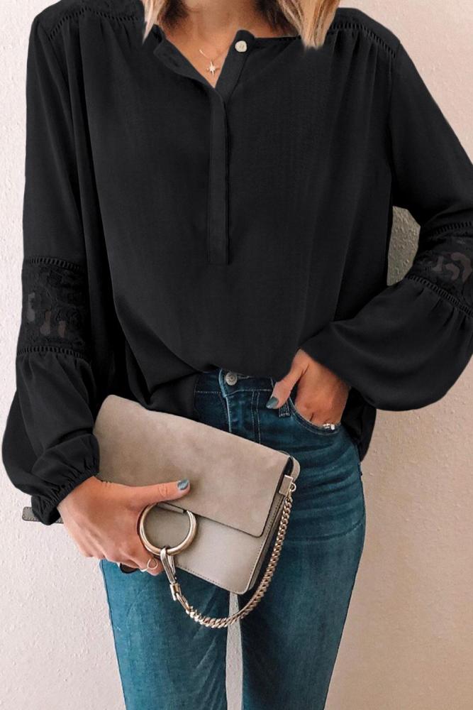 Black Hi-lo Hemline Lace Blouse