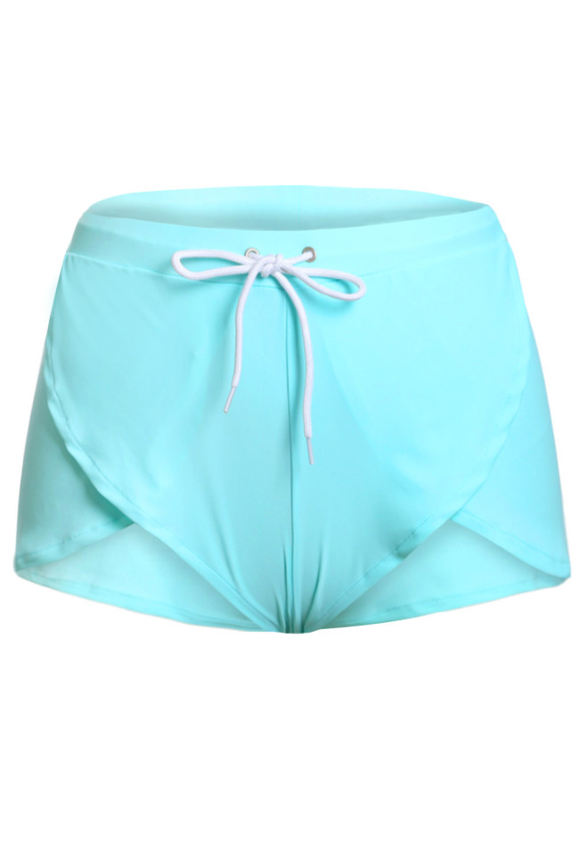Solid Green Drawstring Waist Boyshort Beach Bottom