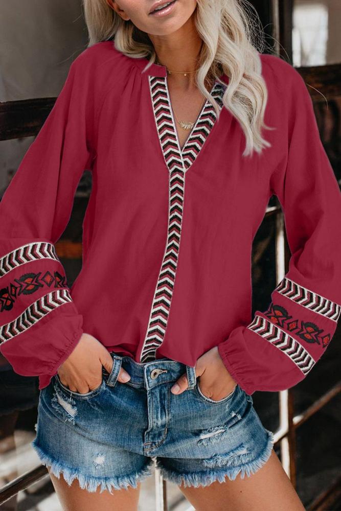 Red Istanbul Cotton Embroidered Peasant Blouse