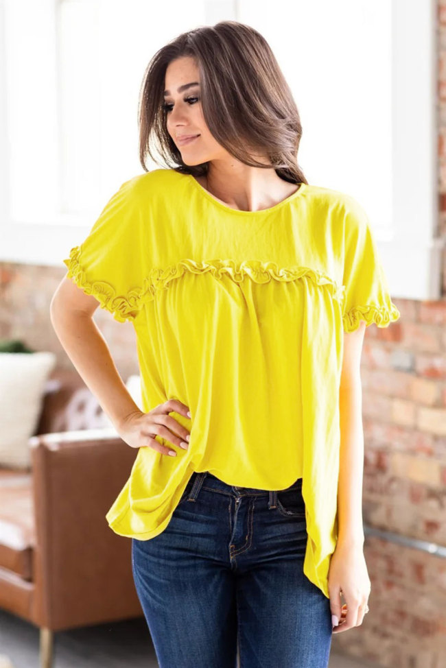 Yellow Ruffled Detail T-shirt