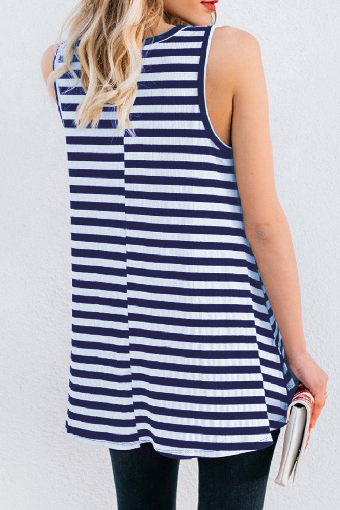 Blue Stripe Casual Tank Top