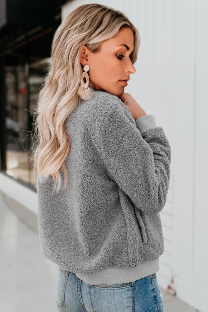 Gray Sugar Plum Fair Pocketed Sherpa Jacket