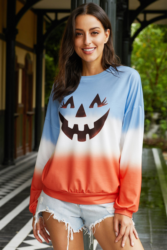 Ombre Color Block Halloween Pumpkin Sweatshirt