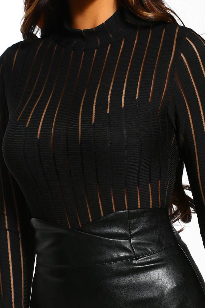 Black High Neck Long Sleeve Bodysuit