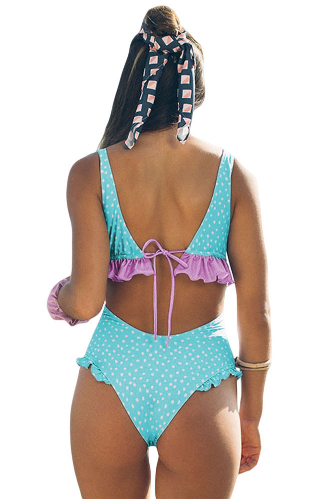 Blue Dotted Print Cheeky Monokini Swimsuit