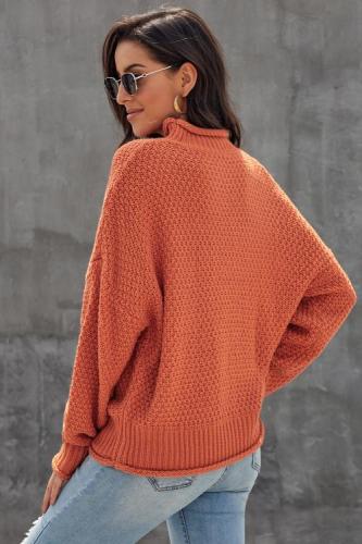 Orange Oversized Chunky Batwing Long Sleeve Turtleneck Sweater