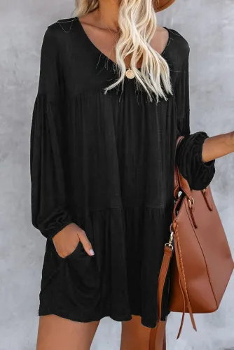 Black Wanderlust Pocketed Tiered Tunic