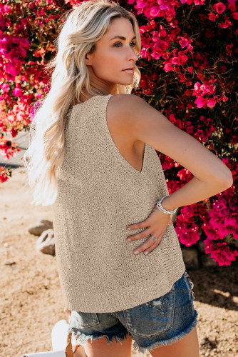 Khaki Sexy V Neck Twist Knit Vest