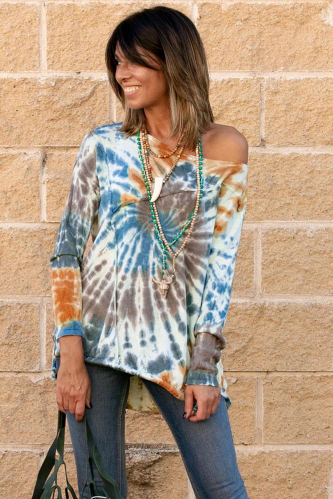 Multicolor Swirl Tie Dye Pullover Top