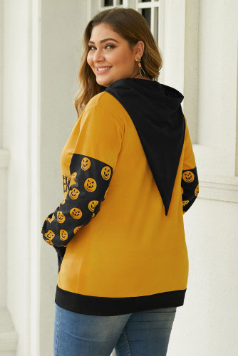 Banded Long Sleeve Kangaroo Pocket Halloween Plus Size Hoodie
