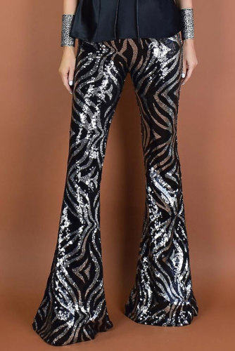 Silver Swirl Pattern Flare Sequin Pants