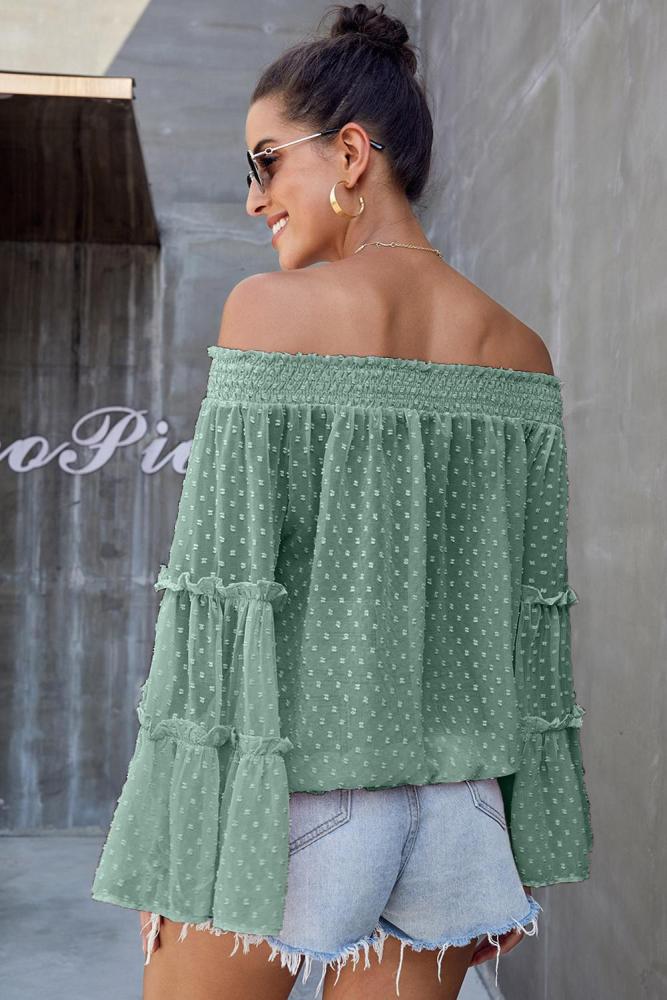 Green Swiss Dot Off The Shoulder Top